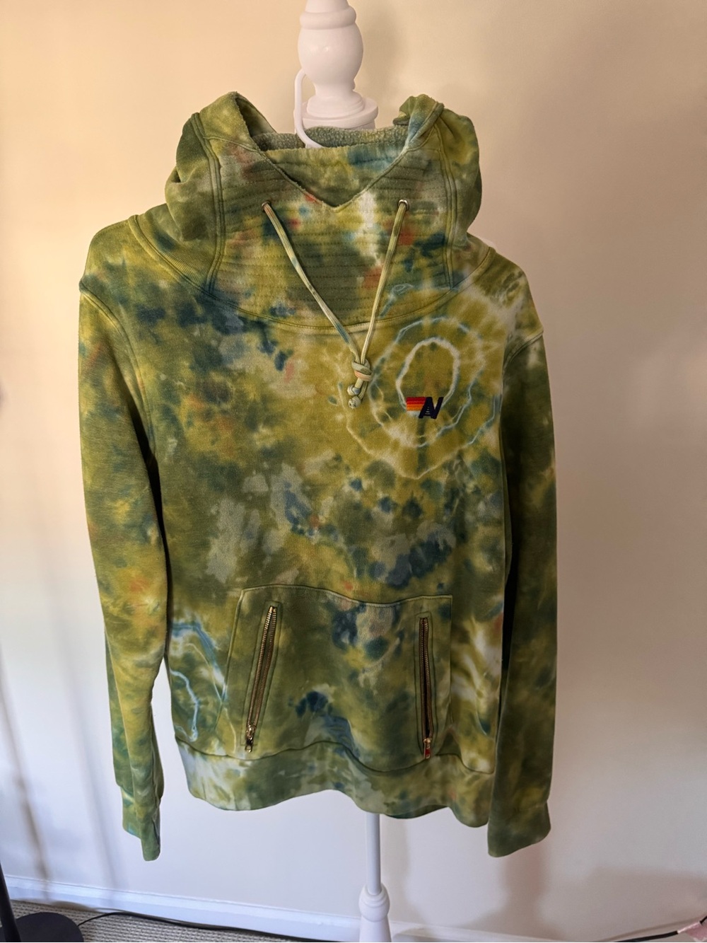 Aviator Nation Ninja Green and Blue Tie-Dye Crewneck Hoodie